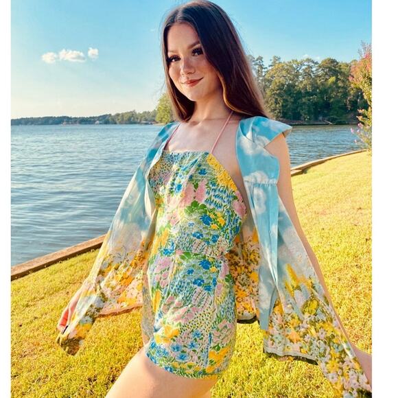 Vintage RARE 1950s JCPenny Flower Print Pinup Swimsuit Playsuit Summer Beach Med - Picture 1 of 7